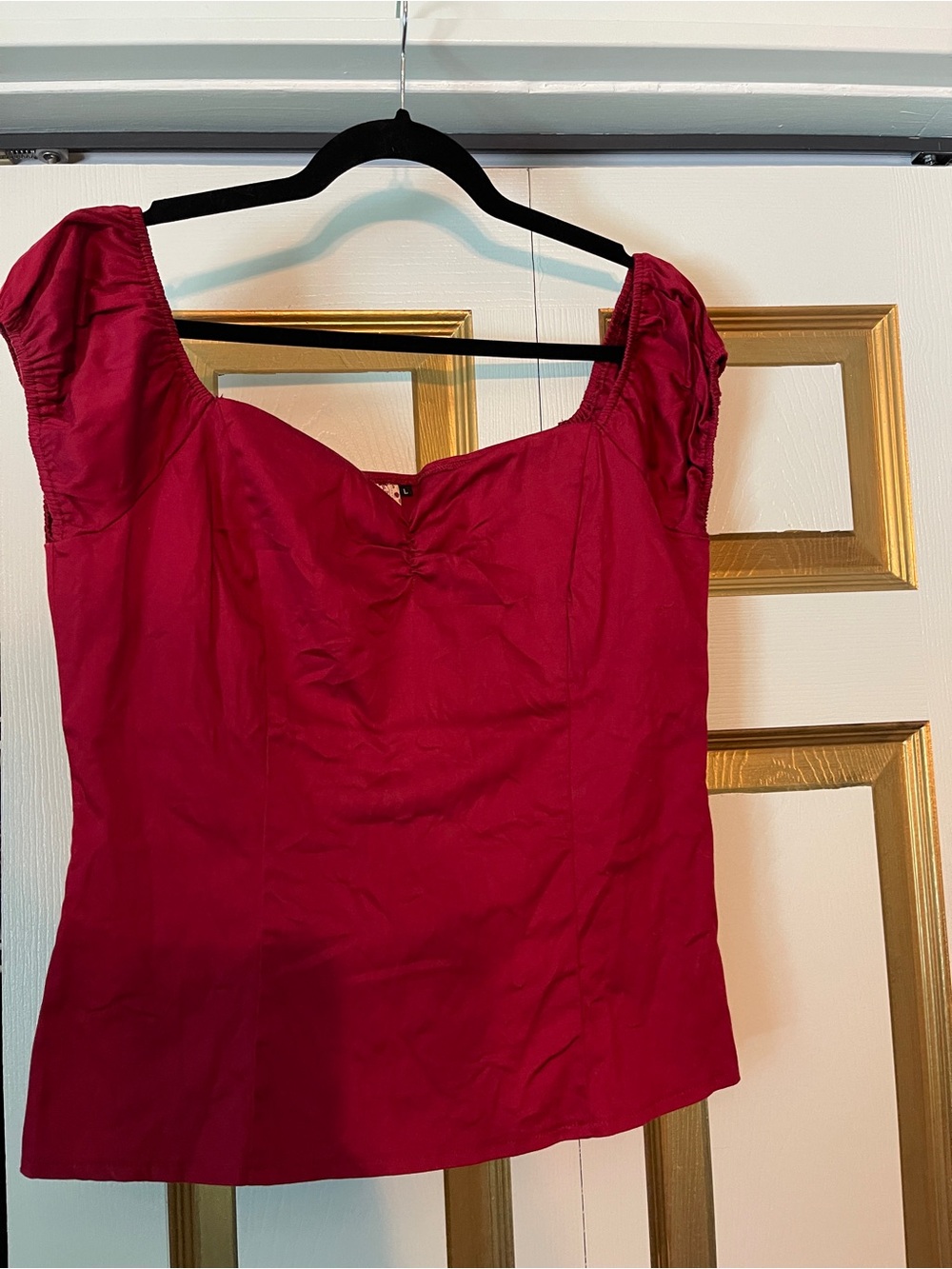 Square Neck Puff Sleeve Blouse in Deep Red